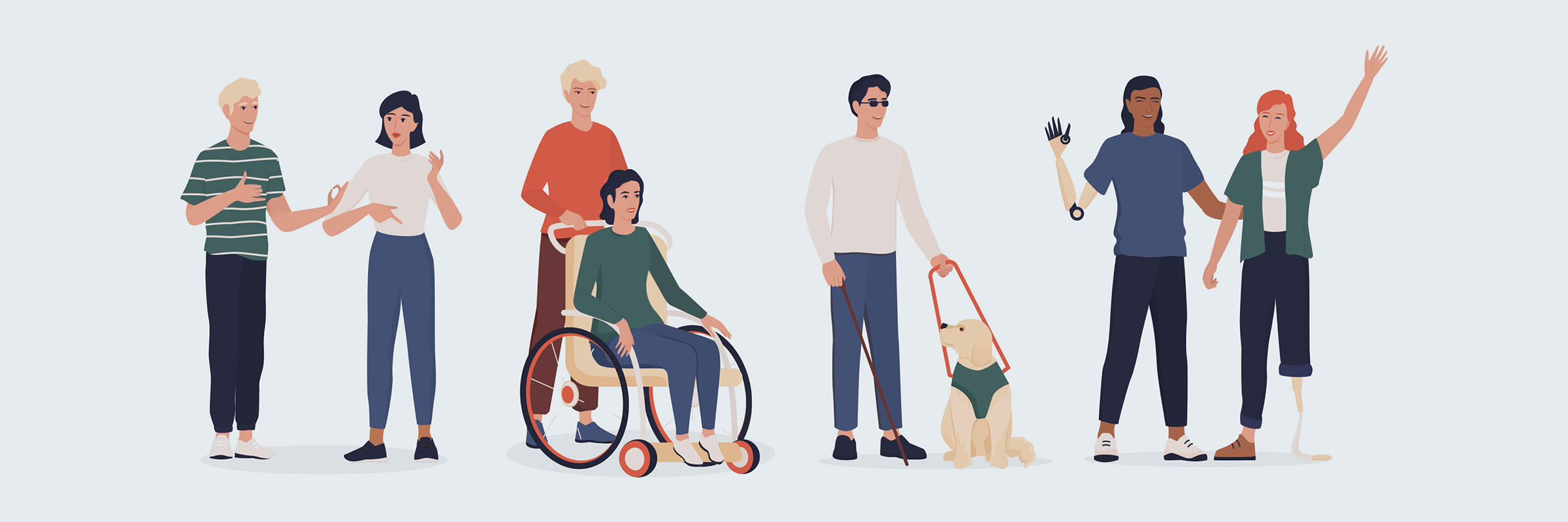 Illustrative Abbildung einer Menschengruppe mit Behinderungen